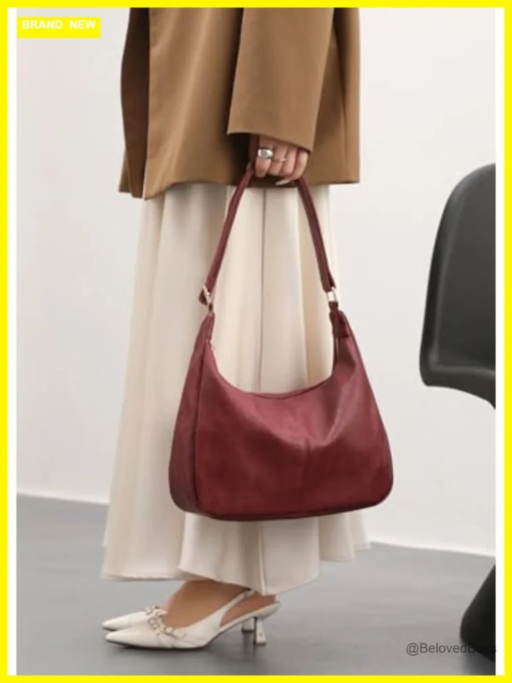 Foldable Vegan Leather Hobo Bag Slouchy Tote Crossbody Shoulder Purse